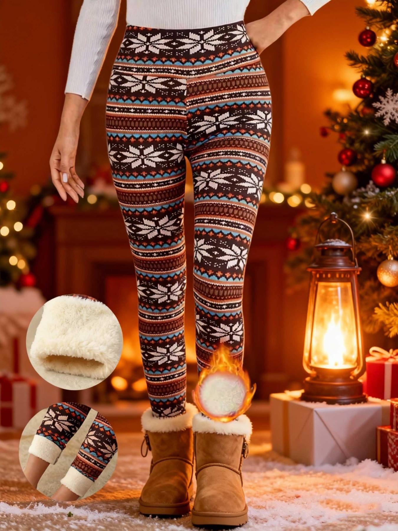 Women's Winter High Waist Plaid Fleece Lined Pants, Elastic Warm Lamb Velvet Nine-Point Leggings, Casual Fashion S-Xxl, Stretchy Soft Leggings