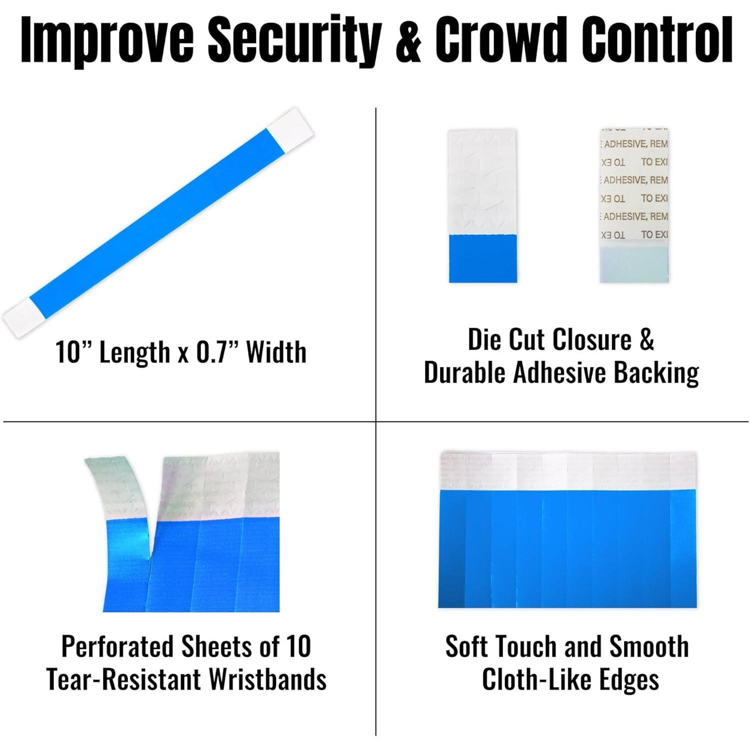 500-Count Flexible 5-Color Variety Pack Lightweight Waterproof Paper Plastic Wristbands - Tamper-Evident Event Admission ID Bracelets for Concerts, Gifts, Crowd Control