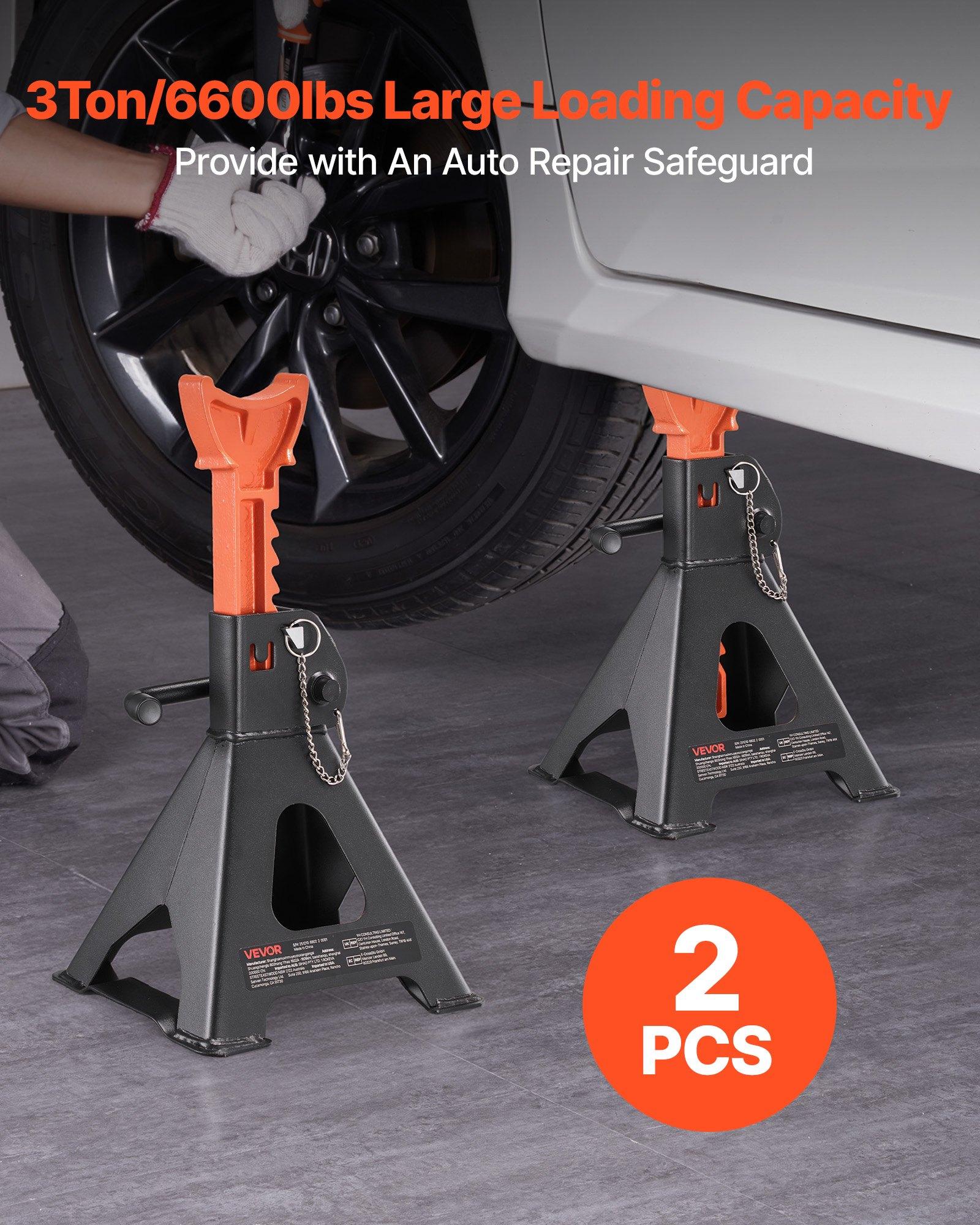 VEVOR Jack Stands, 3 Ton (6, 600 lbs) Capacity, 10.8-16.3 in Adjustable Height, Heavy Duty Steel Jack Auto Stands with Double Locking, for Lifting SUV, Pickup, Car, UTV/ATV, 1 Pair, Black and Orange
