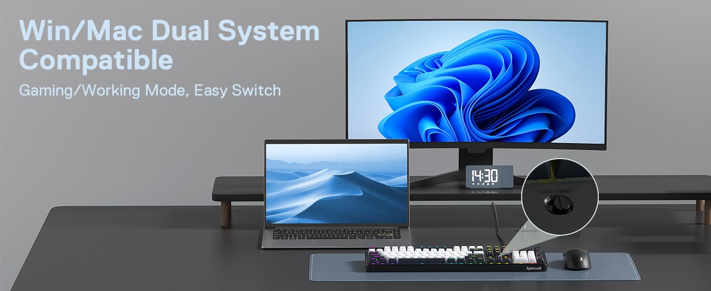 Redragon K761 Wireless Gasket Gaming Keyboard w/Hype Screen & Knob, 104 Keys Mechanical Keyboard, Easy-Control 1.14’’ TFT Info Display, 5-Layer Noise Dampening, Custom Linear Switch, Abyssal Blue