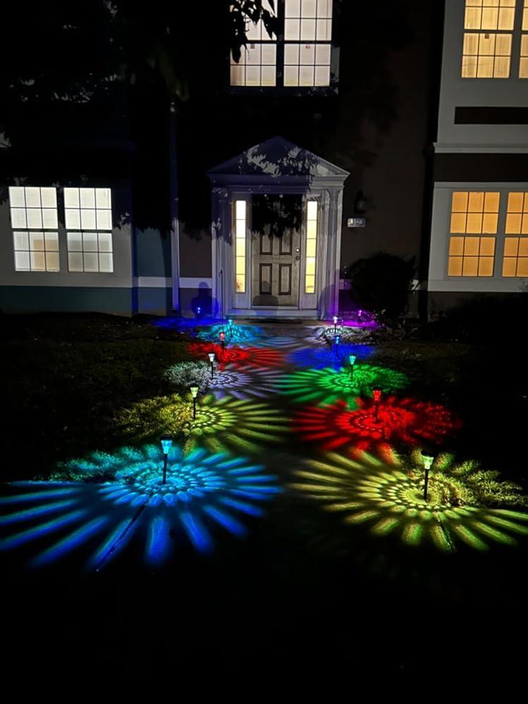 Nupostai Bright Solar Pathway Lights, Color Changing & Warm White, IP67 Waterproof, Auto Work, Sunflower Pattern, Outdoor Garden Lights for Walkway, Yard, Backyard, Patio, Landscape Decor, Halloween, Christmas