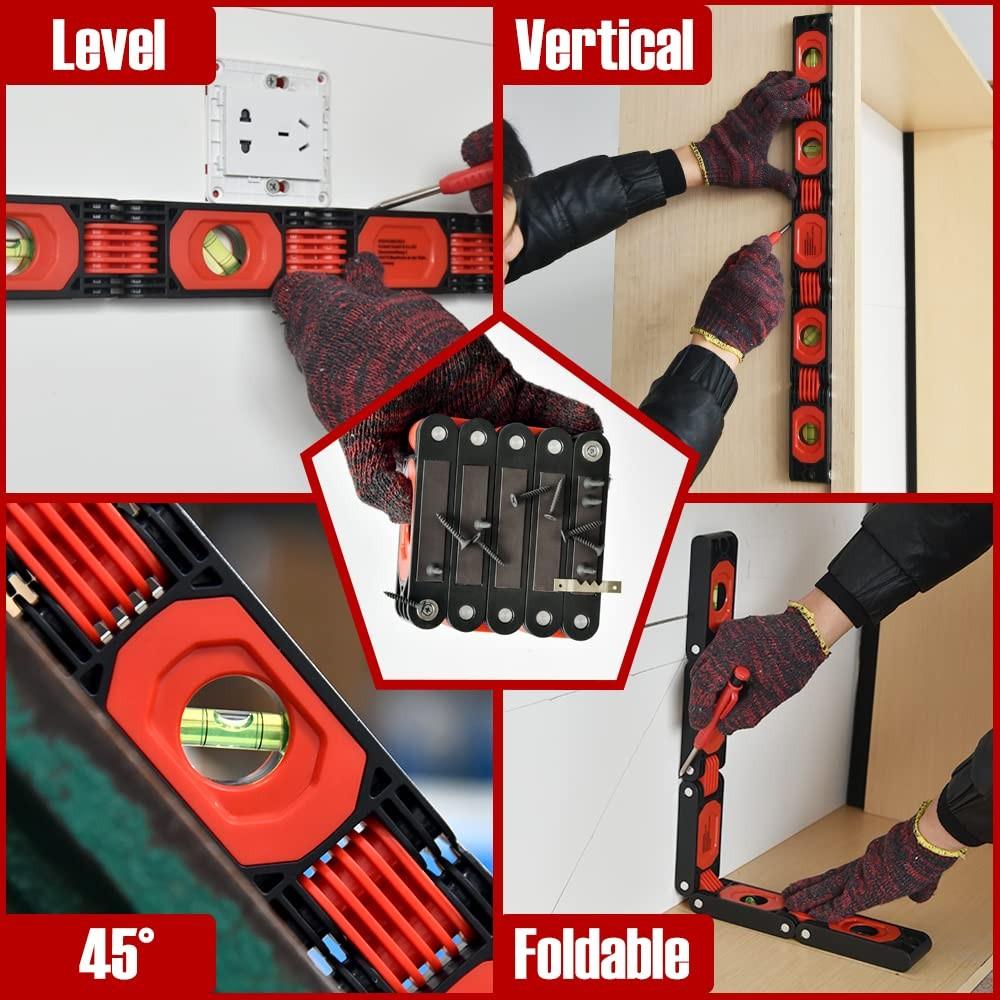 5 Section Folding Multi-Angle Measurement Pocket Portable Plastic Hardware Level Ruler with 45 90 180 Degree Bubbles, Ideal Woodworking tool for Carpenters, Home, 23.74 Inch