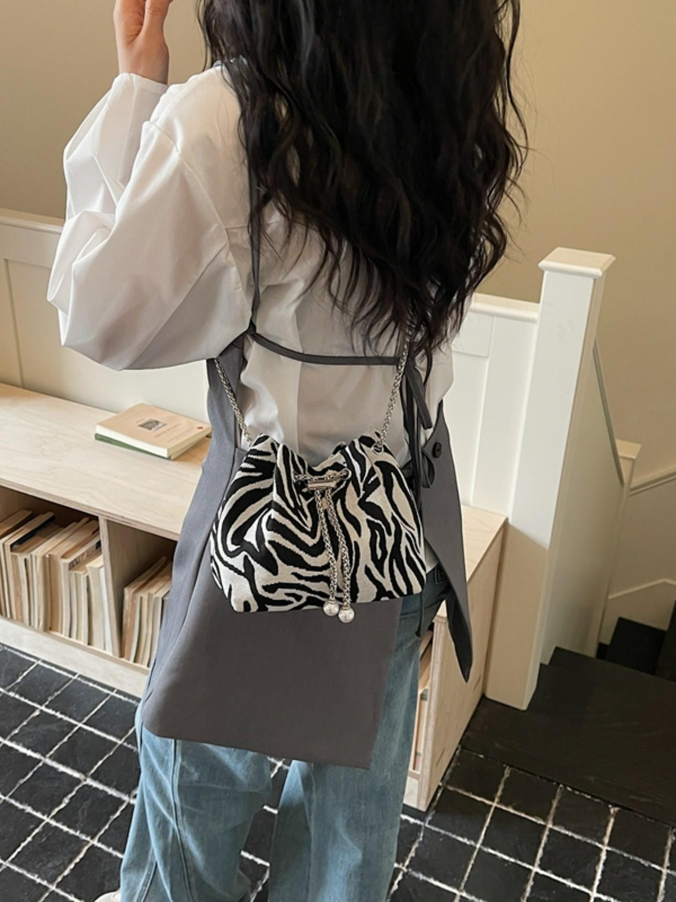 Elegant Floral Print Bucket Bag, Drawstring Design, Fashionable Crossbody Shoulder Bag, High-End Stylish Single Strap Bag