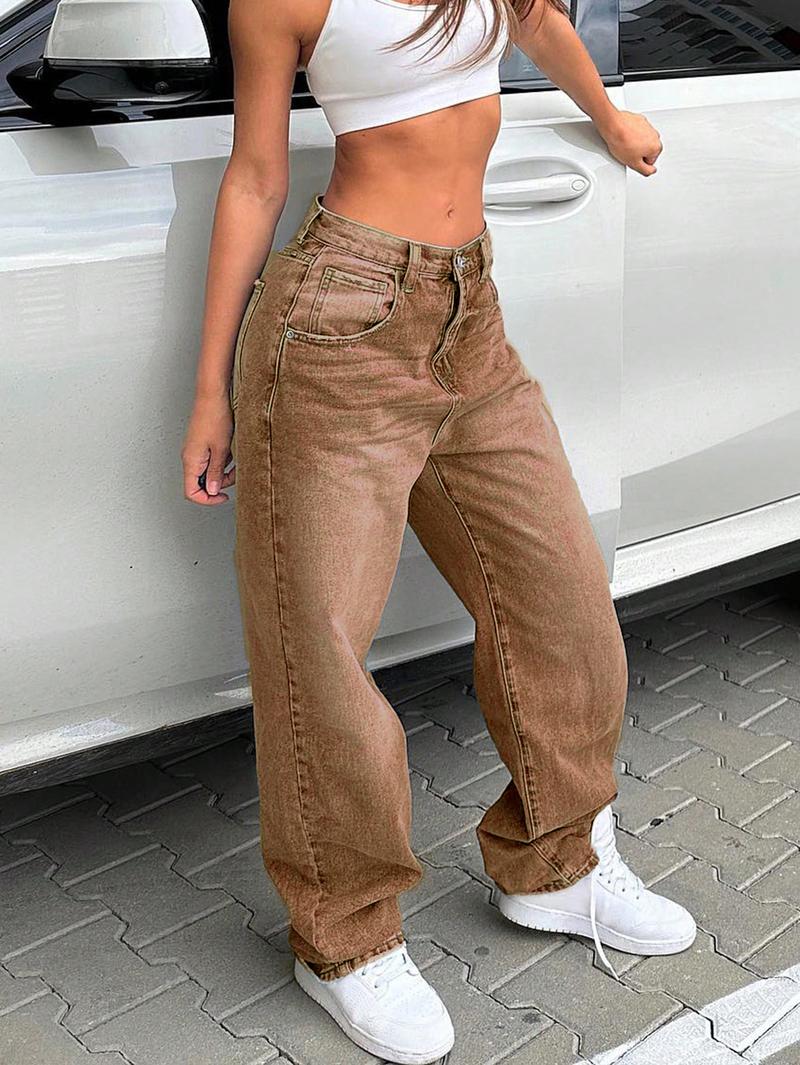 NVFelix Women's High Waisted Baggy Jeans H-Line Cut , Retro Style Loose Denim Pants for Daily Wear
