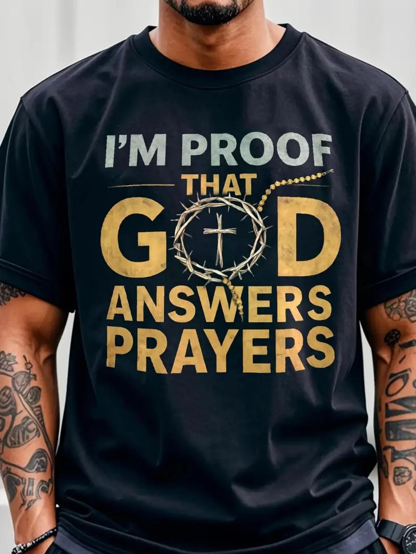 Christian Faith Text Print Men's T-Shirt, Prayer Theme Religious Culture, Church Activities Casual Wear, Pure Cotton Comfort Short Sleeve