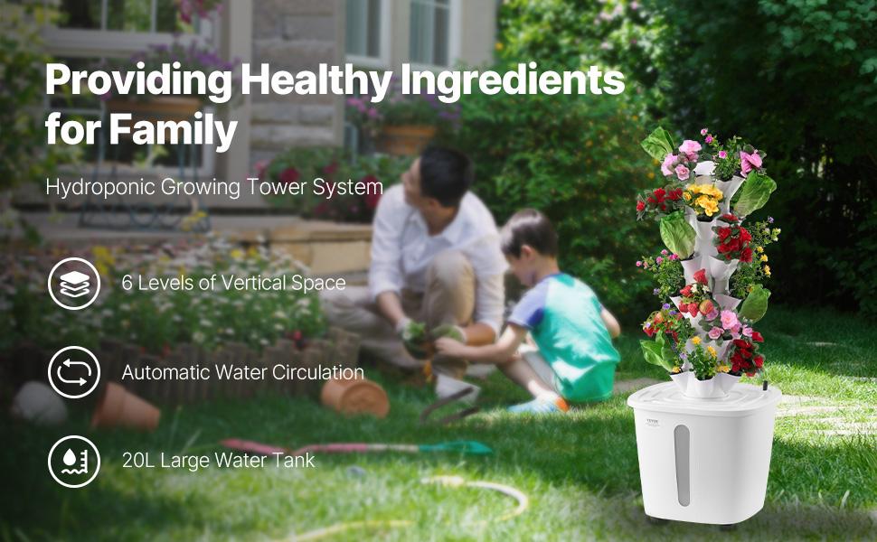 VEVOR Hydroponic Growing System, 30 Pods Vertical 6 Tiers Hydroponic Tower, Home Hydronic Garden with Water Pump Timer, Water Circulation Plants Germination Kit for Indoor Herbs Fruits Vegetables