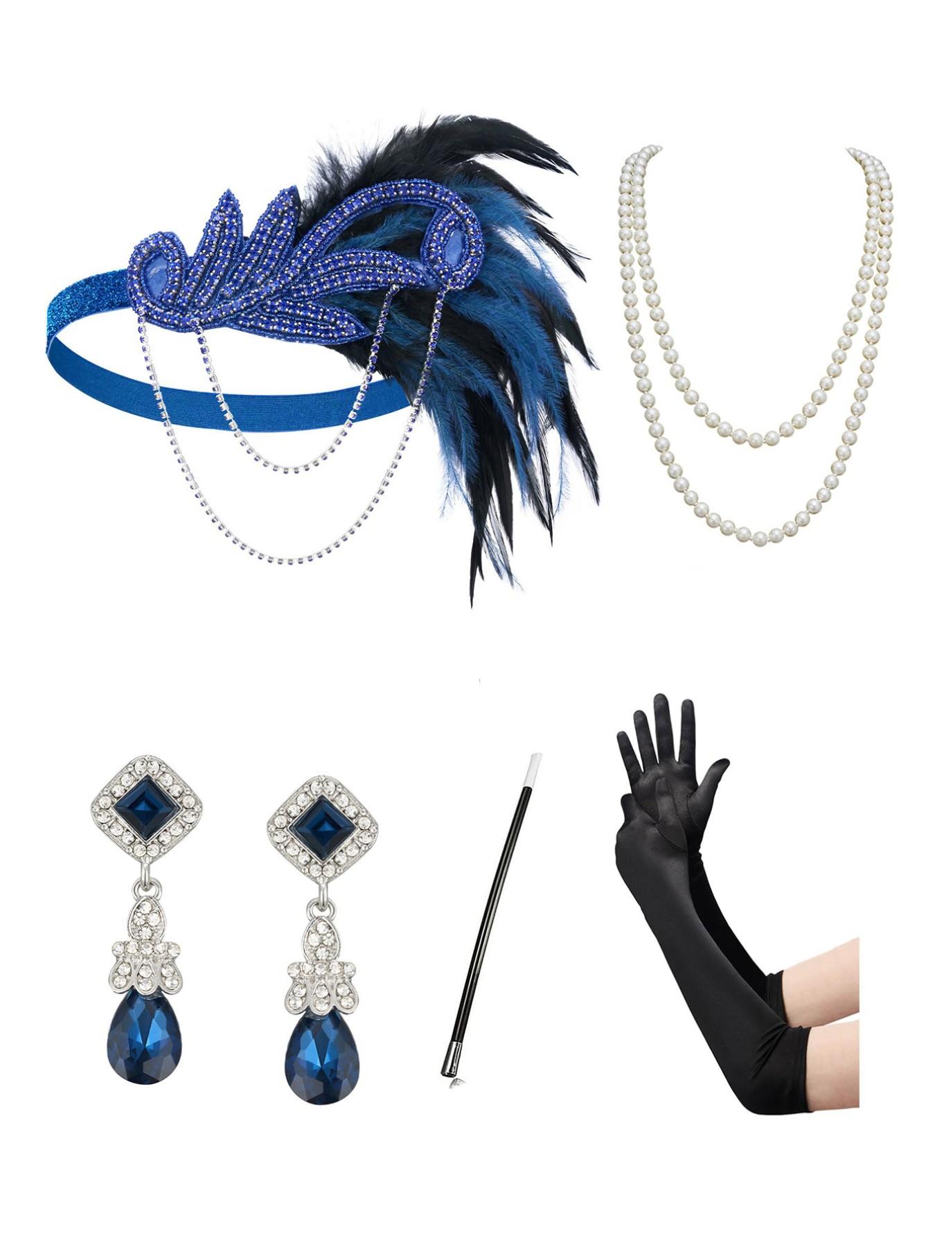 5PC/Set 1920s Flapper Set for Women,Roaring 20s Headband Headpiece Costume Accessories for Halloween Party Cosplay