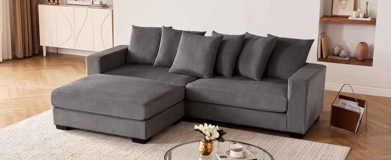 【4-5Packages】 101.6" Deep Seat Modular Sectional Sofa, Comfy Corduroy Sectional Couches for Living Room, L-Shaped Upholstered Cloud Couch with Chaise, Widened Armrests for 4 People