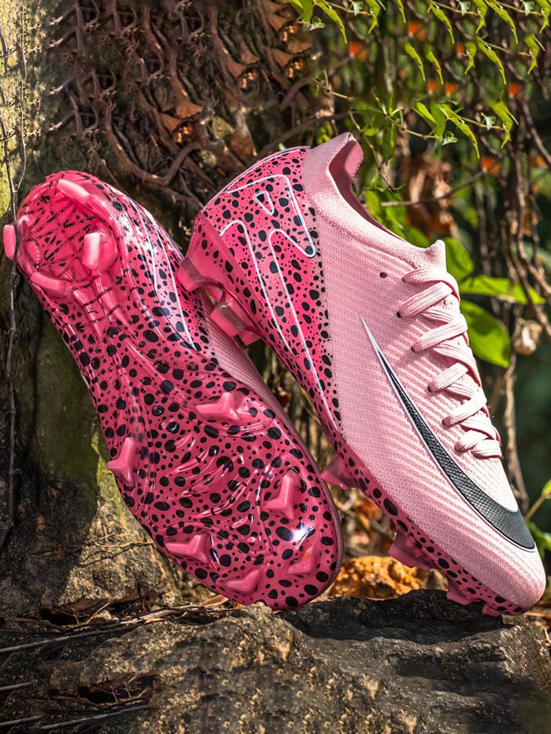 Parent-Child Leopard Print Soccer Shoes, Soccer Cleats, Breathable Knit Material, Professional Long Nails, Sporty Style, All Seasons Parent-Child Leopard Print Soccer Shoes, Soccer Cleats, Breathable Knit Material, Professional Long Nails, Sporty Style, All Seasons