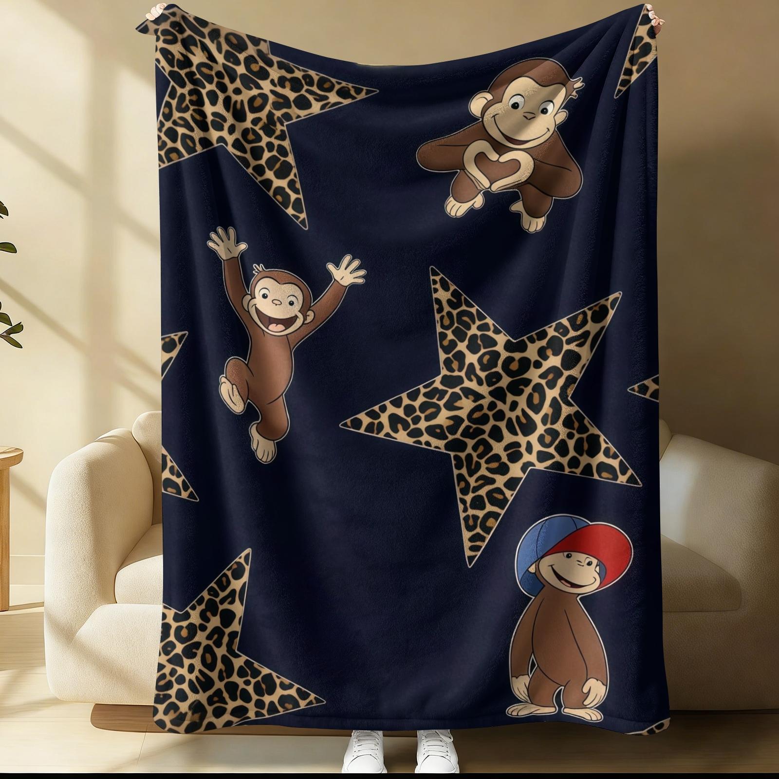 Curious George Lightweight Throw Blanket, Cute Cartoon Monkey Collage Summer Beach Nap Blanket, Soft Flannel Fleece Blanket for Office Couch Bed Travel, Ideal Gift for Curious George Fans Kids Teens Adults