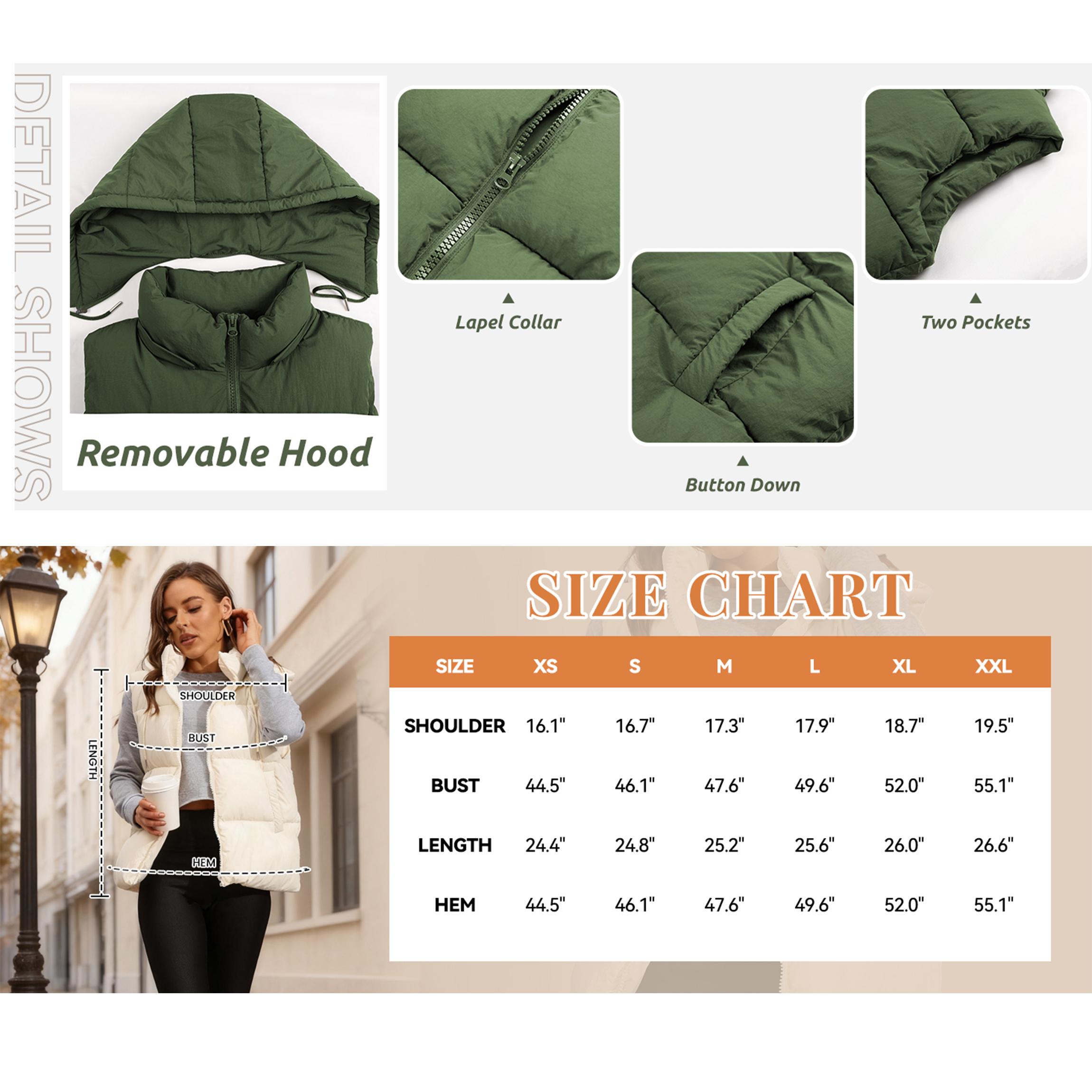 Buenoble Women's Puffer Vest with Removable Hood Zip Up Lightweight Sleeveless Quilted Down Jacket for Winter