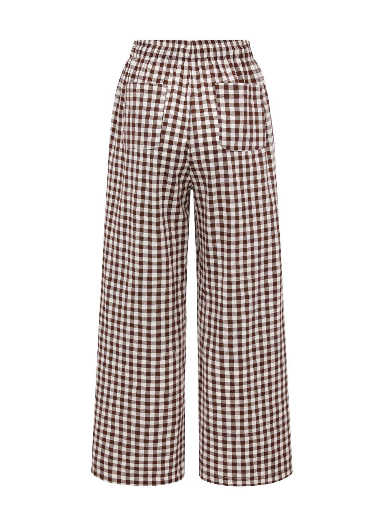 Women's Plaid Wide Leg Pants, Casual Loose-Fitting Drawstring Design, Comfortable Elastic Waist with Pockets, All Seasons Fashion, Womenswear