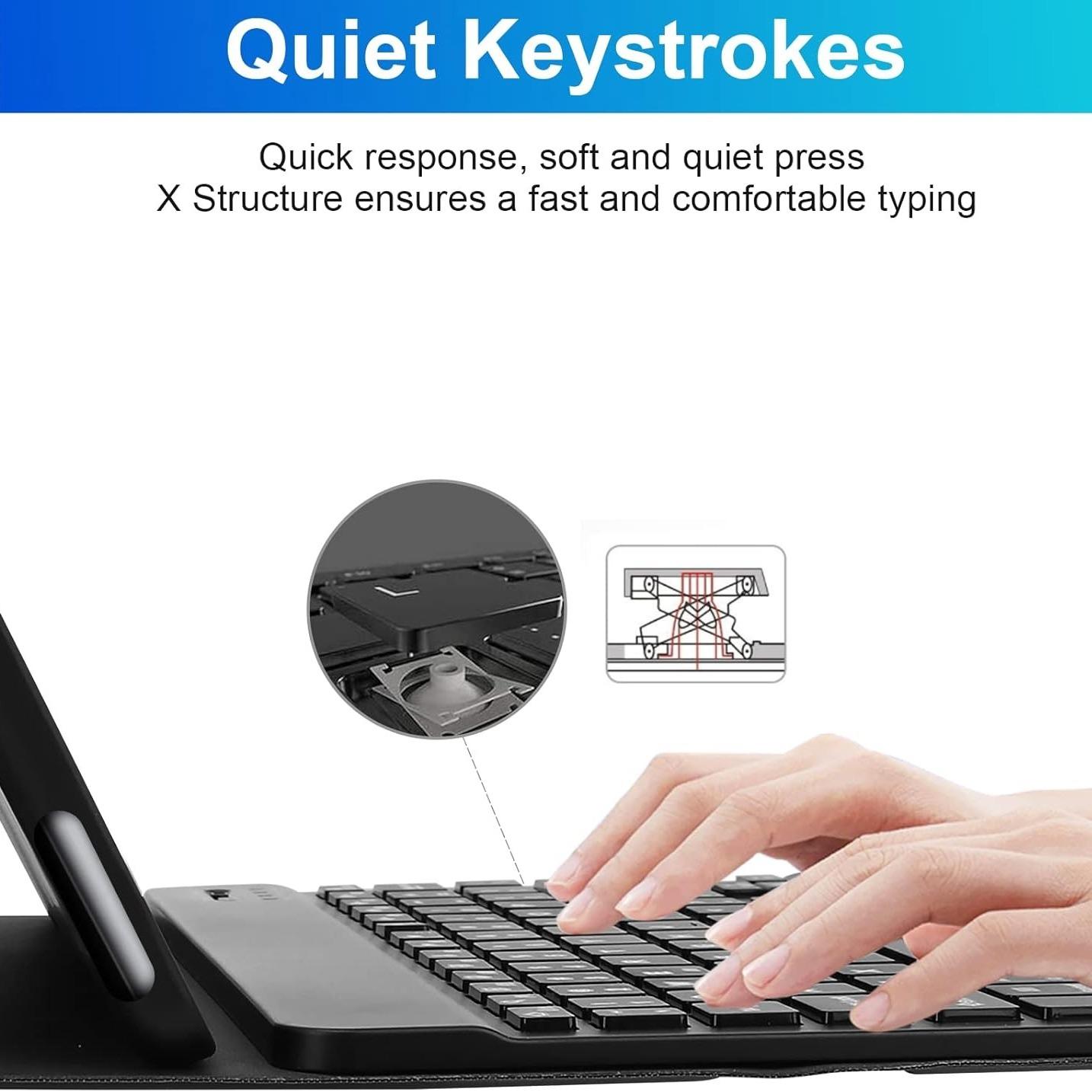 Tablet Keyboard with Pencil Holder, Portable Rechargeable Keyboard, 1 Count Detachable Keyboard Protective Cover with Mouse, Anti-fouling & Scratch Protective Keyboard Case for iPad 10th Gen