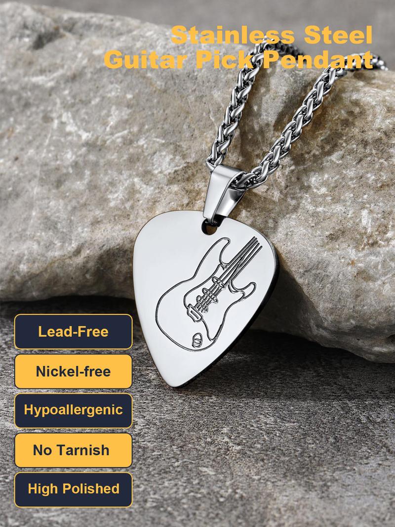 PROSTEEL Guitar Pick Necklace Stainless Steel Necklace Gift For Music Lover For Men Women with Gift Box