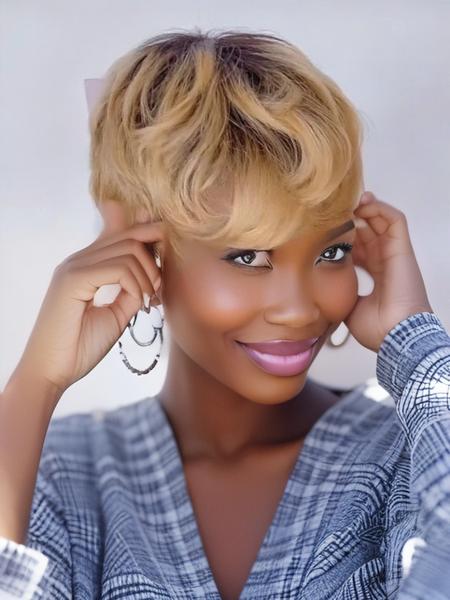 Pixie Cut Wig Human Hair Short Human Hair Wigs for Women Kinky Curly Wig Ombra Blonde 1b/27 Red Short Wigs Human Hair Natural Hair Pixie Wig with Bang