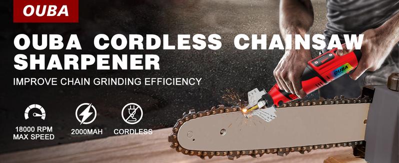 OUBA Cordless Chainsaw Sharpener with 12v Battery, Comes with Electric Chainsaw Sharpener Tool with 54 PCS Sharpener Accessories, Chainsaw Chain Sharpener Kit with Titanium Plated Diamond Bits