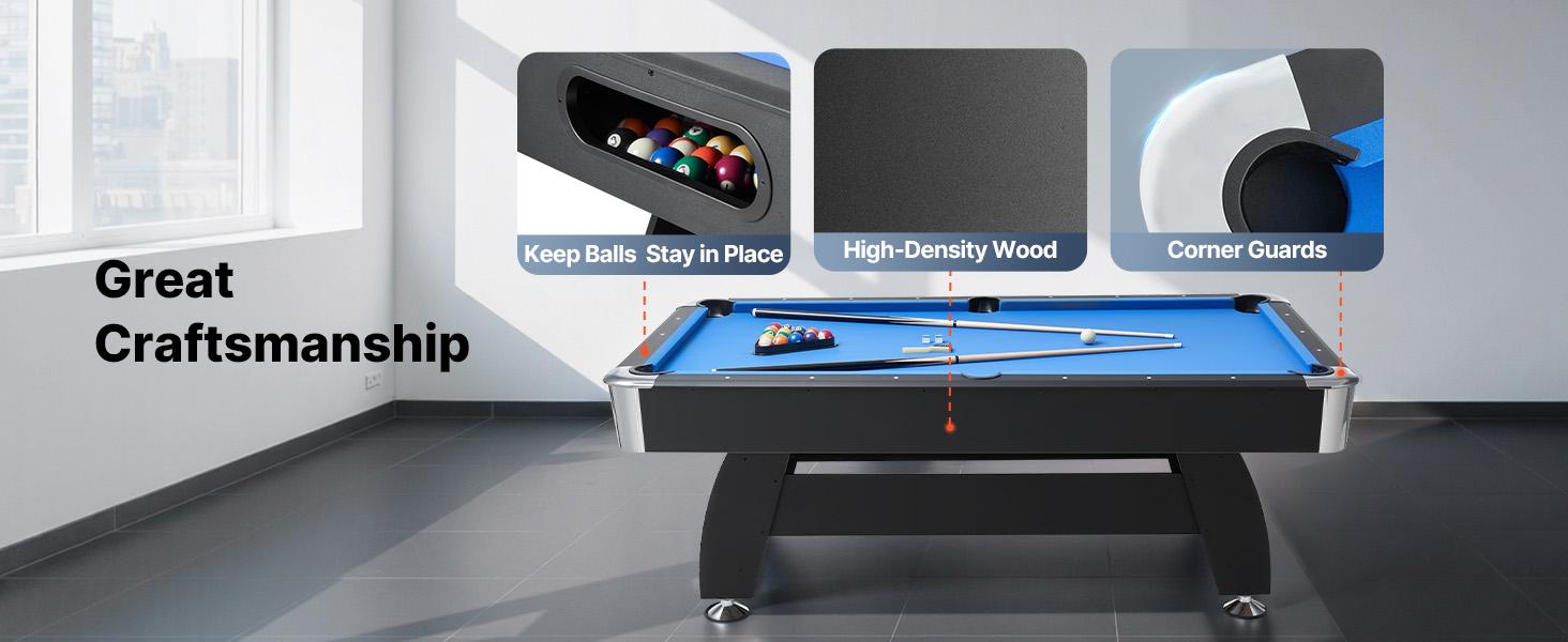 VEVOR Pool Table, 7 ft Portable Billiards Tables, Adjustable Feet Stable Game Table, Entertainment Set Includes Ball, Cue, Rack, Chalk and Brush, Black with Bule Cloth, for Family Use, Recreation Room VEVOR Pool Table, 7 ft Portable Billiards Tables, Adjustable Feet Stable Game Table, Entertainment Set Includes Ball, Cue, Rack, Chalk and Brush, Black with Bule Cloth, for Family Use, Recreation Room