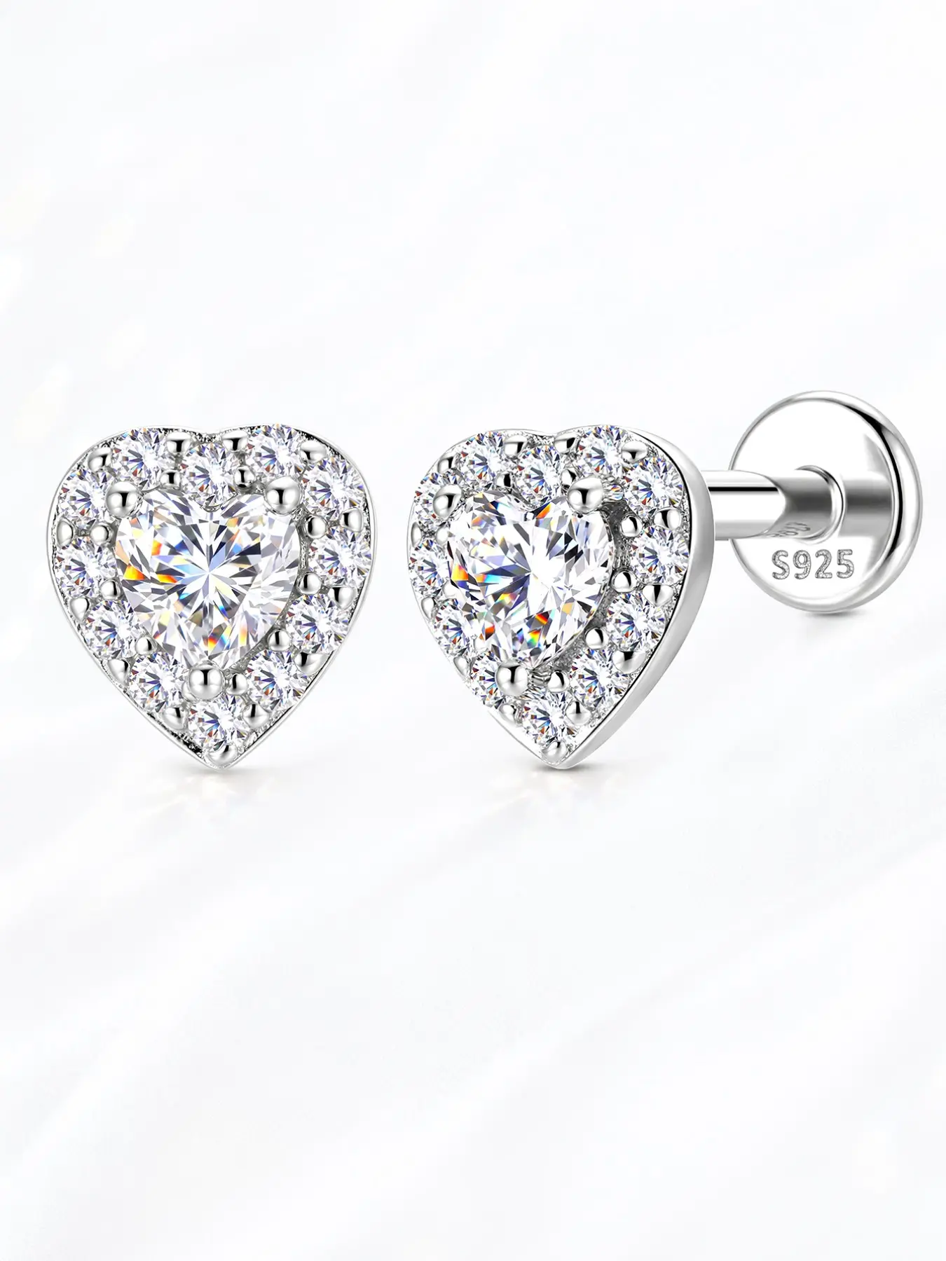 VORA 18k Gold Plated S925 Sterling Silver D Color VVS Synthetic Diamond Moissanite Flatback Stud Earring Sparkly Heart Bezel Cut Cartilage Helix PiercingHypoallergenic ,Non-Tamish, ldeal for Daily Wear, Weddings, Parties,Engagements, Anniversaries,
