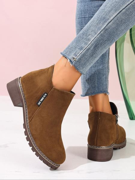 Women's low heel and short boot with side zipper design, high-end solid color design, available in sizes 36-43, stylish and comfortable French-style boots suitable for both autumn and winter wear, suitable for indoor and outdoor use.