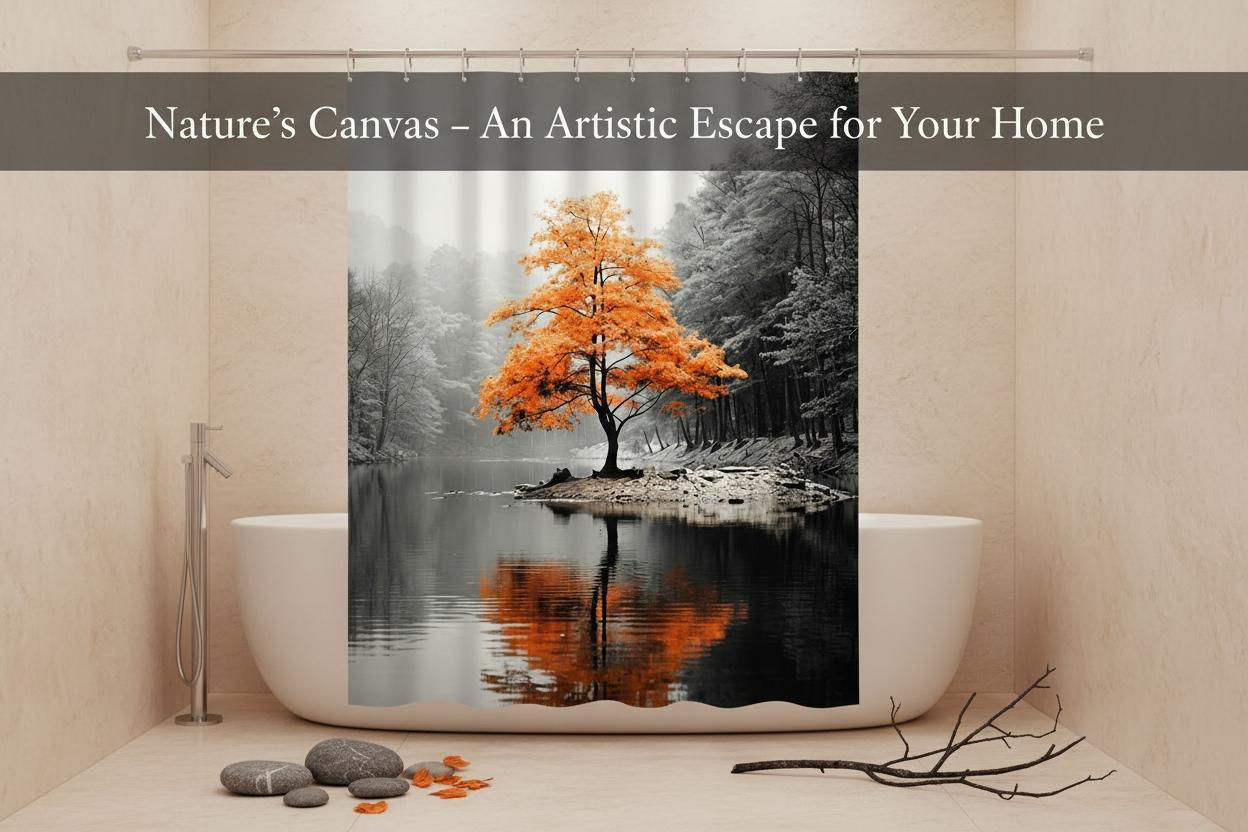 1pc Lonely Tree Bath Curtain, Minimalist Artistic Landscape, Soft Polyester, High Clarity Digital Print, Home Hotel Bathroom Decor