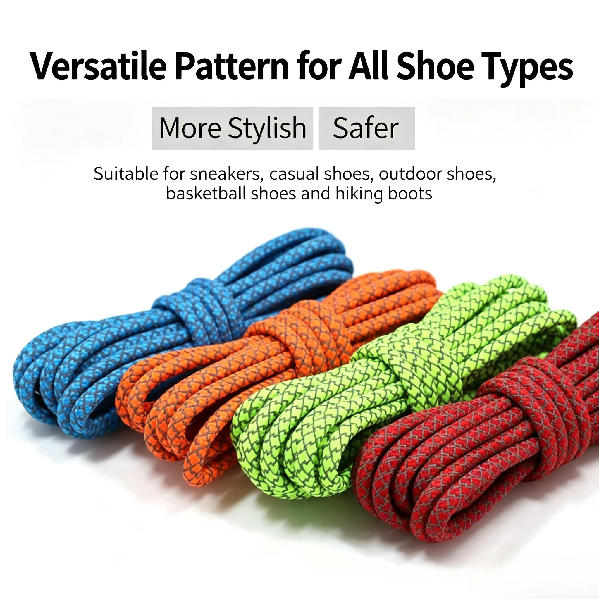 Reflective Round Shoelaces, Braided Athletic Shoe Laces for Sneakers, Durable Replacement Laces with Night Reflective Design, Black Shoe Strings for Running Shoes, Boots & Casual Sneakers