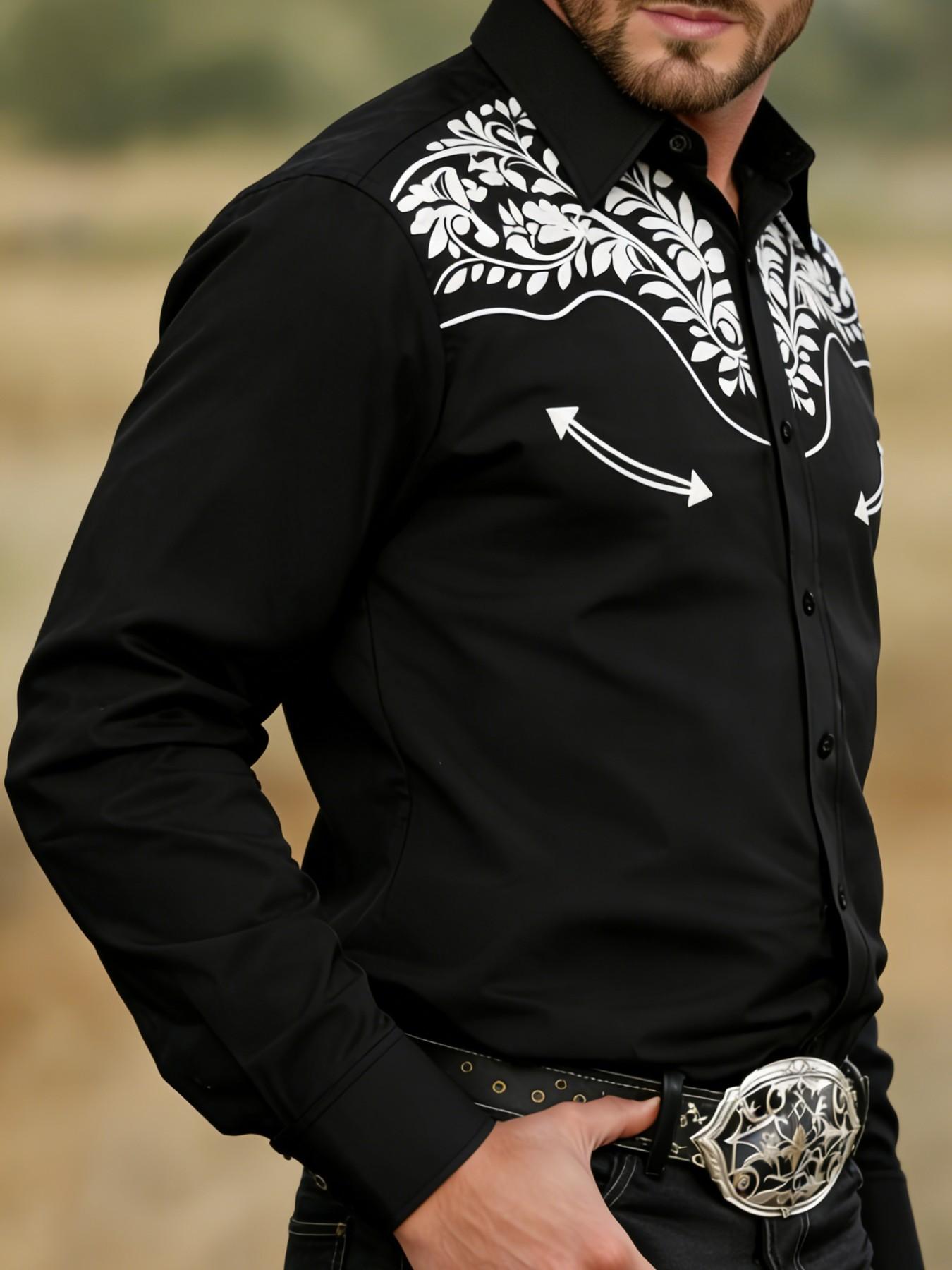 Men's Western Cowboy Shirt Csc21, Print Design, Fitted Long Sleeve Collared Shirt, Modern Style, Casual and Formal Wear