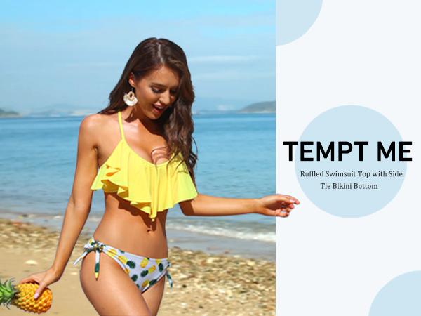 Tempt Me Two Piece Flounce Bikini Side Tie Bottom Padded Ruffled Top Swimsuit for Women Sexy Triangle Bathing Suit Tempt Me Two Piece Flounce Bikini Side Tie Bottom Padded Ruffled Top Swimsuit for Women Sexy Triangle Bathing Suit