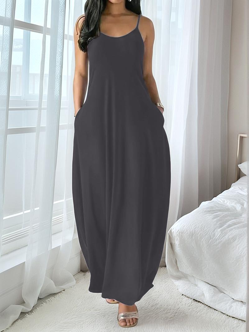 Women's Long Leopard Print Coffee Dress, Round Neck Sleeveless Pocket Sleepwear, Comfortable Casual Home Fabric All Seasons