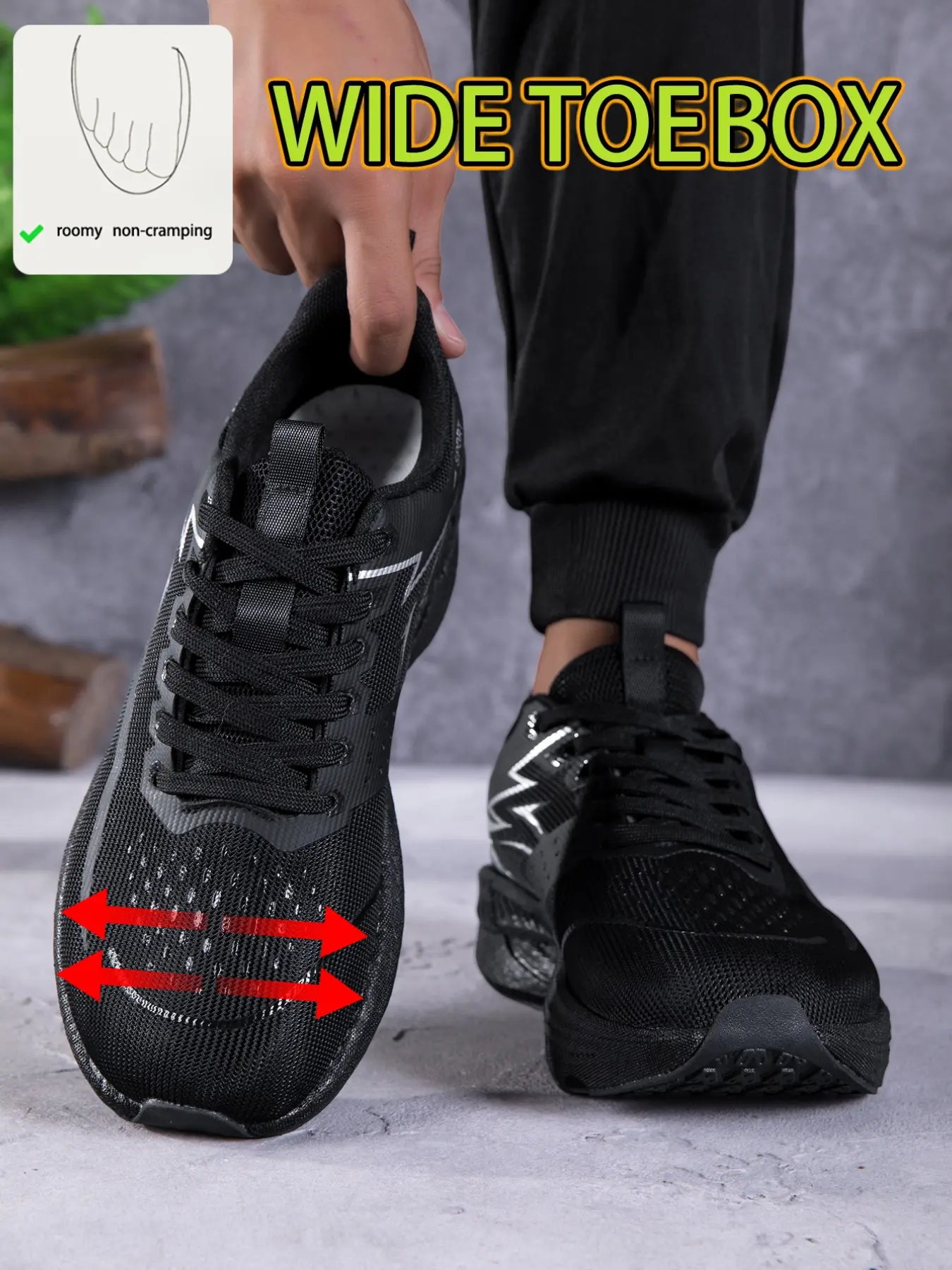 Men's Wide Fit Running Shoes, Breathable Mesh Sport Shoes, Lace-Up Design, Thick Sole Anti-Slip, Lightweight Shock Absorption, All Seasons