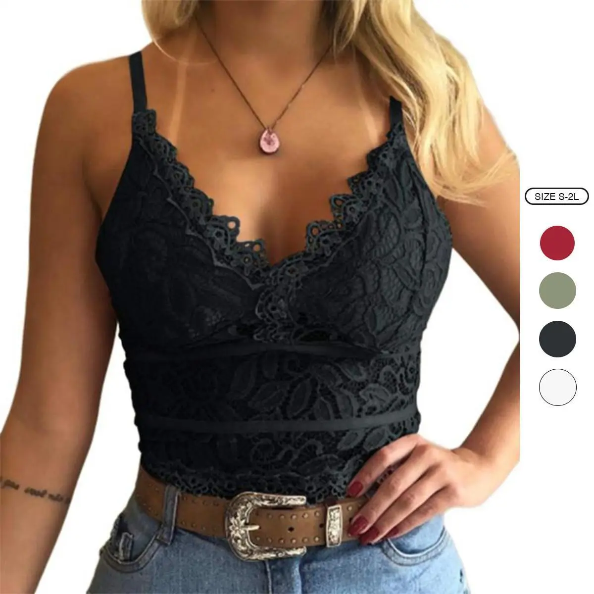 Imily Bela Women's Lace Camisole Soft Crochet Spaghetti Strap Vest Outer Wear Short Camisole Top