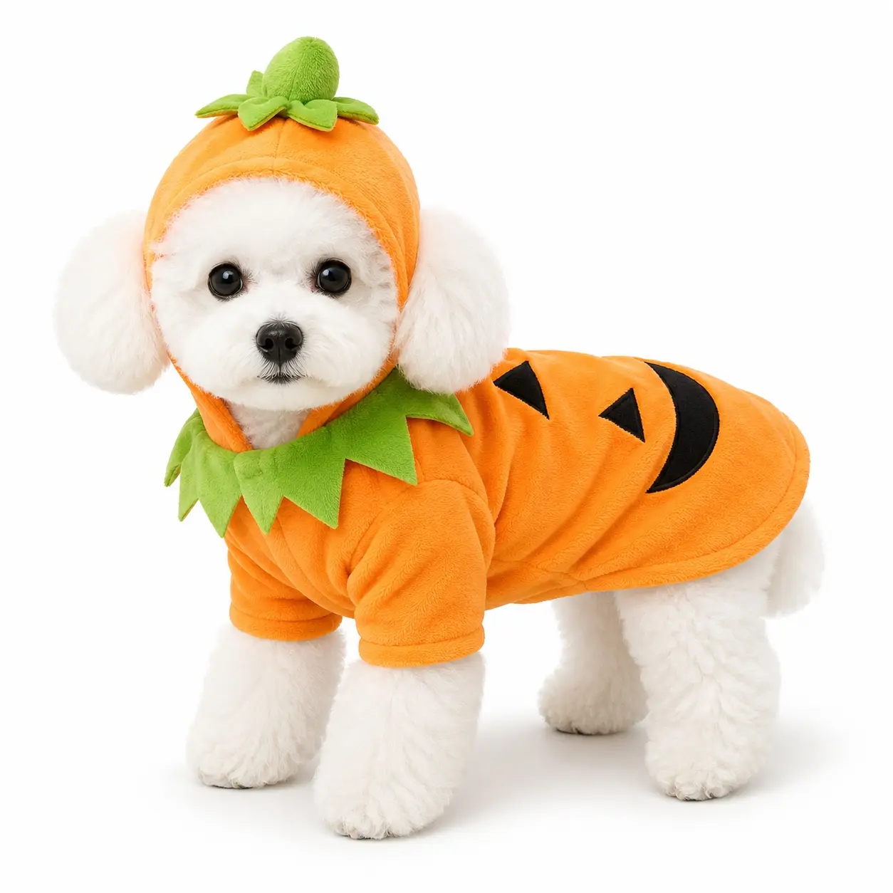 Cute Halloween Pet Pumpkin Costume, Animal Costume, Warm Fall Winter Coat for Dogs Cats, Hooded Cape, Soft Plush, Easy on Off, Festive Photo Prop