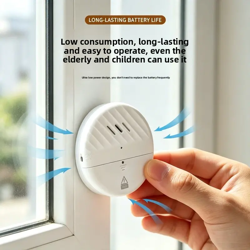 Ultra-Thin Vibration Sensor Alarm, 125dB Loud Door Window Glass Break Alarm with Adjustable Sensitivity, Peel-and-Stick Burglar Alert Device for Home, Hotel, Vending Machine & Cabinet Security,Wooden,Yarn,Holder