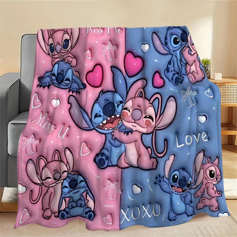 Blue Stitch Flannel Throw Blanket, Creative Digital Figure Print Sofa Bed Cover, Holiday Gift for Thanksgiving, Valentine's and Christmas