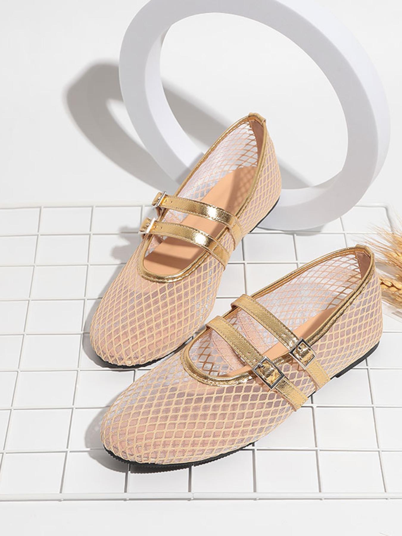 Women's Casual Hollow Out Mesh Sandals, Summer New One Strap Round Toe Flat Heel Mary Jane Shoes, Comfortable Breathable Footwear