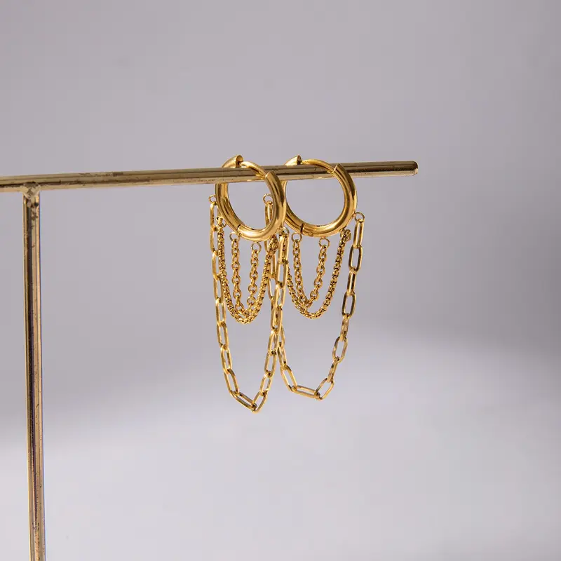 Ladies Earrings Chain Tassel Pendant Stainless Steel 18k Gold Plated Waterproof And Anti Allergy Jewelry Simple Relaxed And Fashionable Jewelry Earrings Dangle Statement Drop Chain Earrings Perfect Gift For Women
