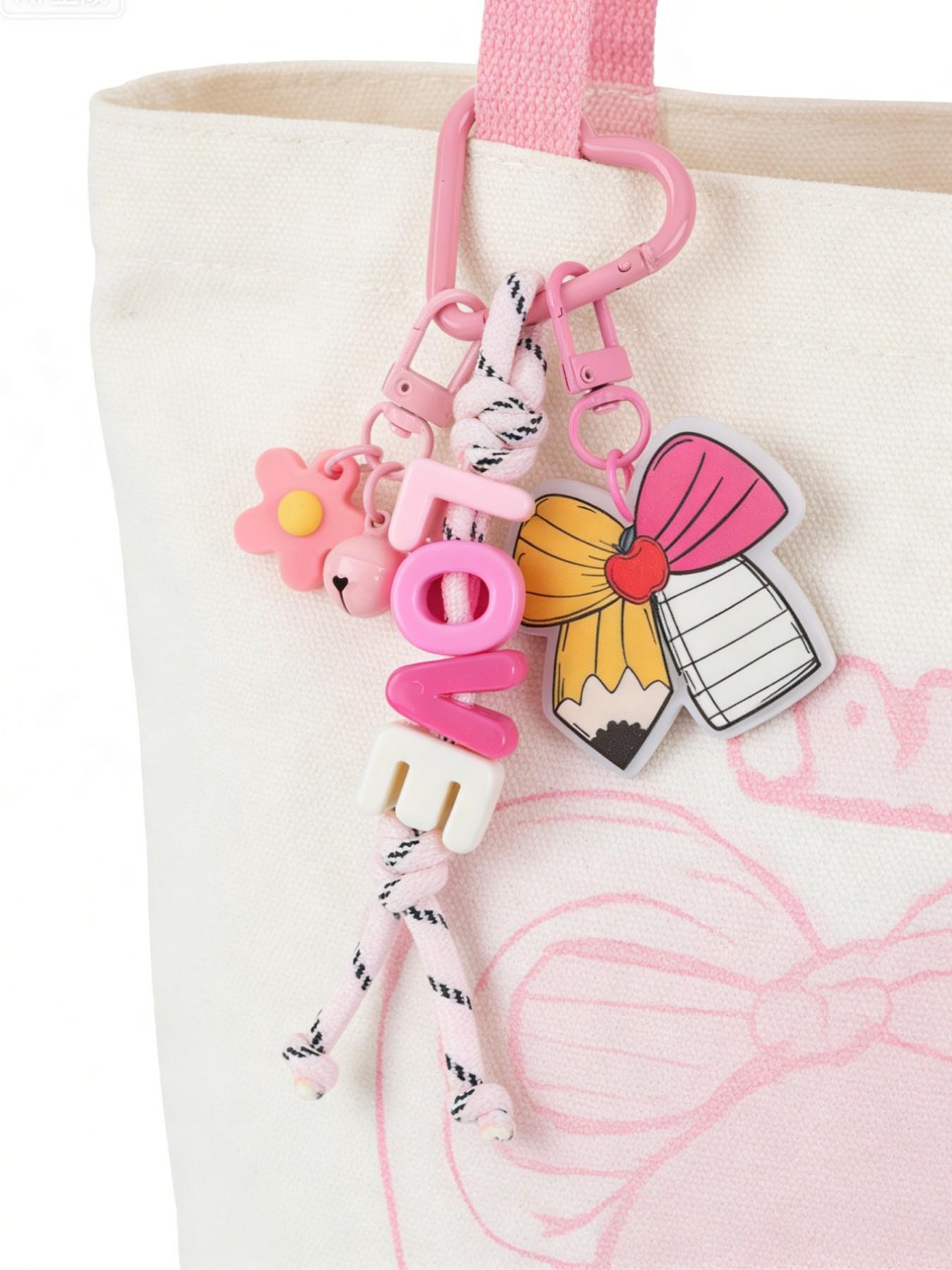 1pc Love Bow Bell Keychain, Acrylic Colorful Letter Keyring, Personalized Name Gift for Birthday Christmas Valentine's Day