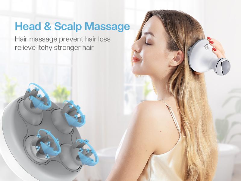 COMFIER Electric Cordless Hair Scalp Massager with Kneading 84 Massage Nodes, Handheld Portable Head Scratcher Massager for Hair Growth, Deep Clean and Stress Relax, Gifts for Men Dad Mom Silicone Relaxing Plug Water Proof Black