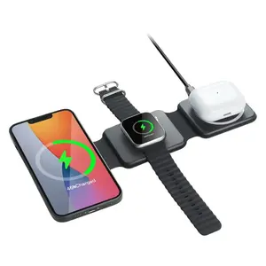 3 in 1 Foldable Magnetic Wireless Charger, 15W Fast Charging Station, Charging Dock, Portable USB-Type-C Connector Charger for Travel, Tourism, Wearable