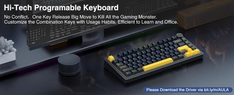 NEW Aula F75 MAX 75% Wireless Hot Swappable Mechanical Gaming Keyboard with RGB Backlighting Customizable Knob Five Layer Padding Bluetooth 5.0 2.4GHz USB-C, Compact, Gamer Keycaps