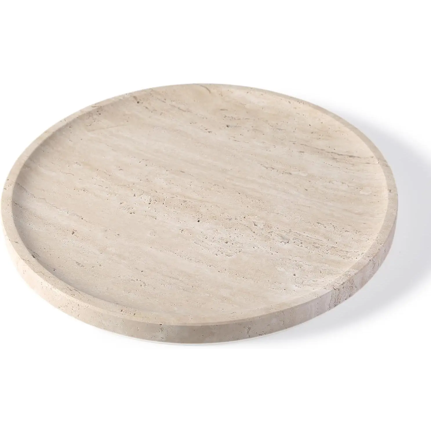 Travertine Tray for  Decor, 10 Inch Round Serving Tray for Kitchen and Coffee Table, Decorative Marble Bathroom Trays for Counter, Luxury  Tray, Light Beige Stone Tray