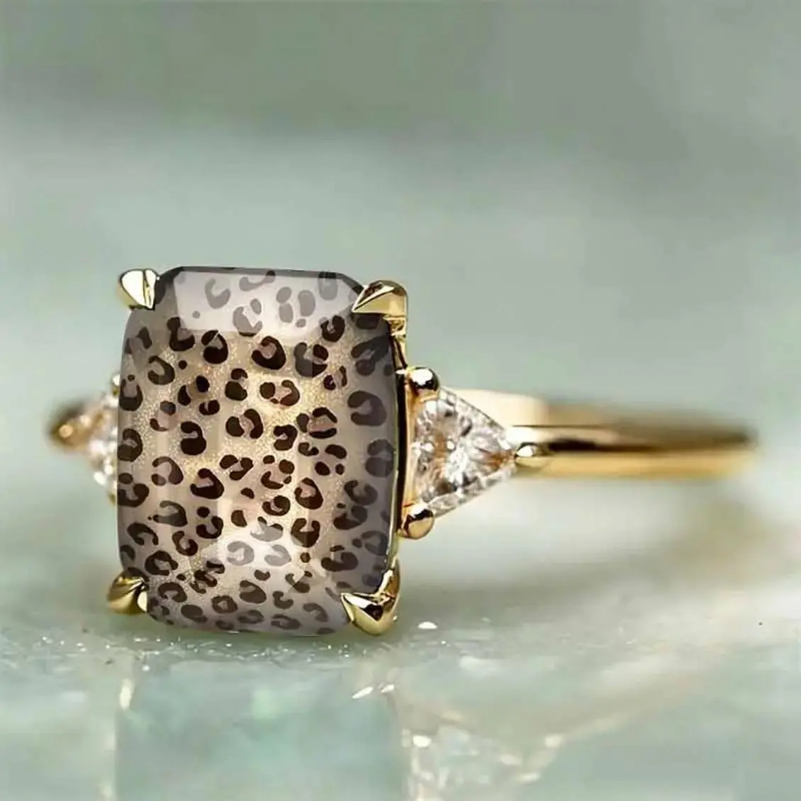Vintage Leopard Print Color Ring, European American Y2K All-Match Elegant Jewelry For Women