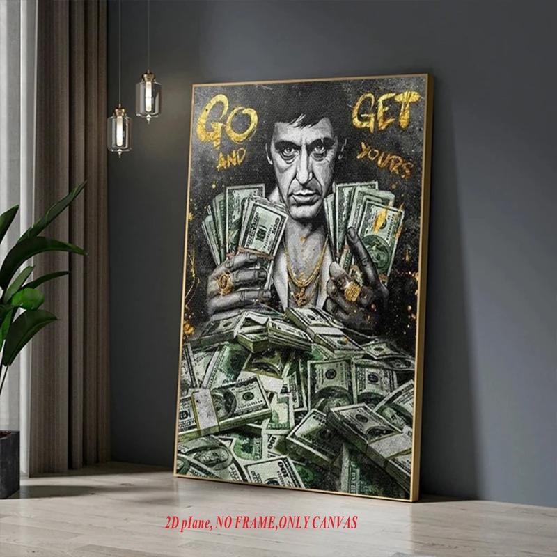 1 piece/set, Tony Montana series inspirational quotes from Scarface, Dollar/Money/Cash, canvas print, wall decor, Modern Home Decor, bedroom/office home decor, frameless, 2D flat