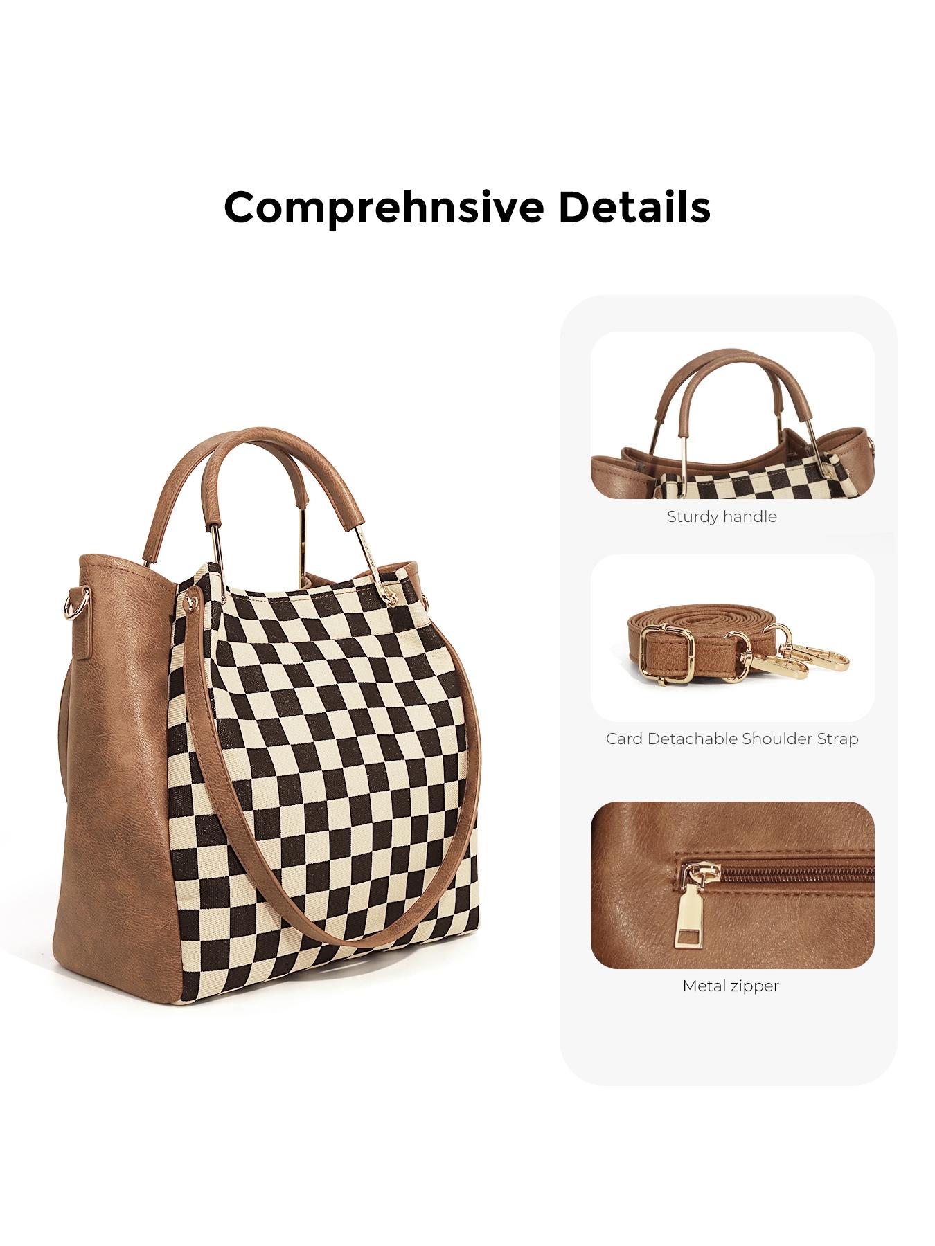 Women's Fashionable Checkered Handbag Set, Including Large Capacity Handbag & Crossbody Bag, Trendy Versatile Daily Commuting Bag Set