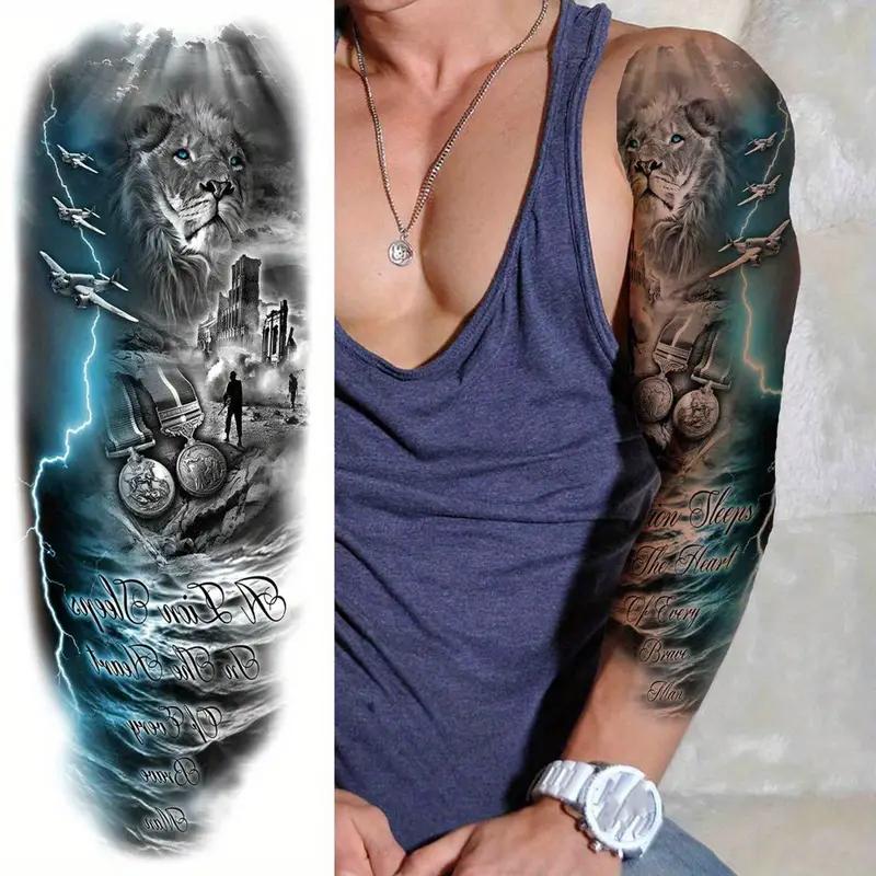 6-Piece Temporary Tattoo Stickers, Waterproof Animal Sleeve Art Tattoos, Lion Tiger Jesus Design, Easy to Apply, Unisex Body Art Accessories, Waterproof Realistic Tattoos