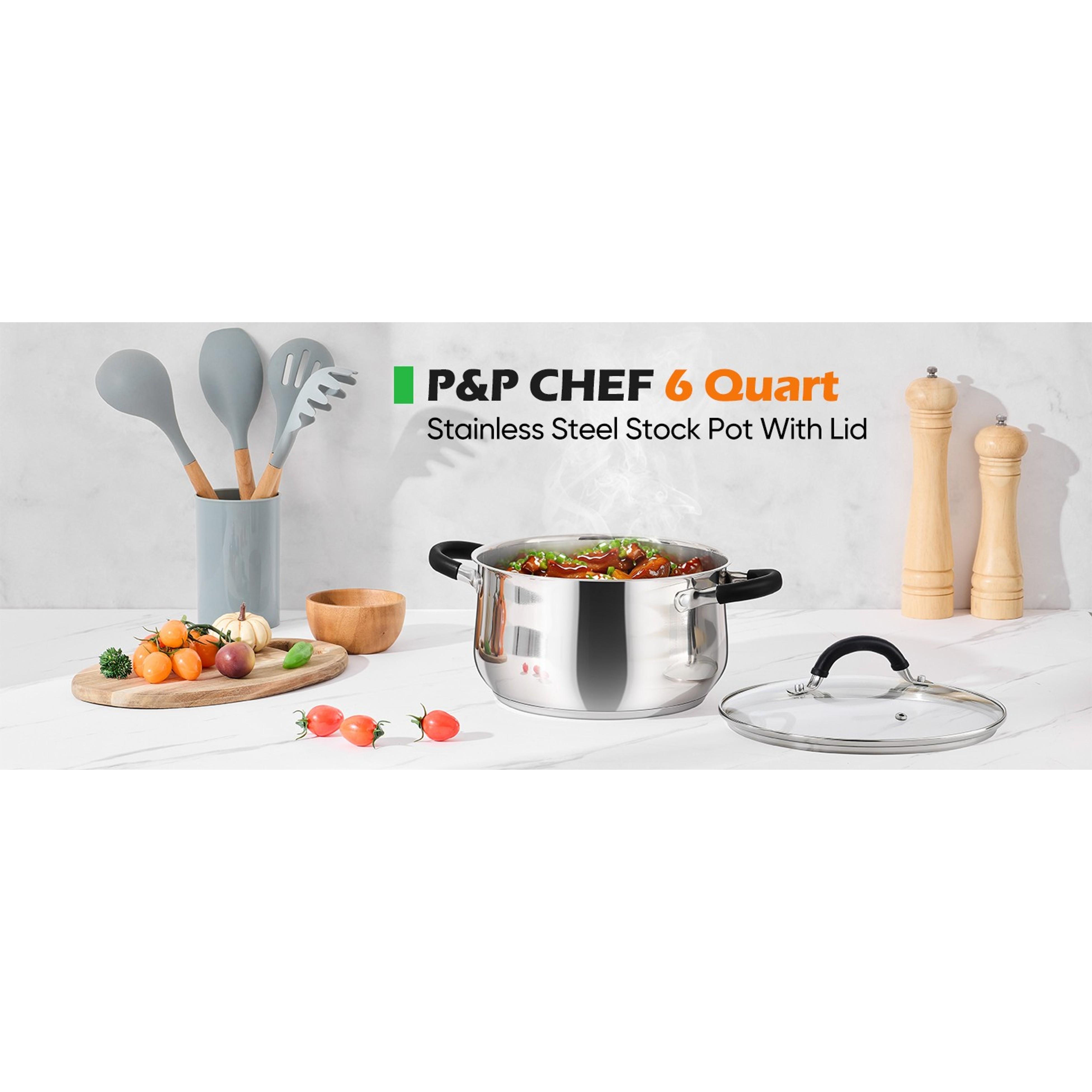 6 Qt Stainless Steel Stock Pot, Tri-Ply Bottom Soup Cooking Pot with Visible Lid, Dual Heatproof Handles, Fits Induction Gas All Stoves, Non-Toxic & Dishwasher Safe for Pasta Soup Stew