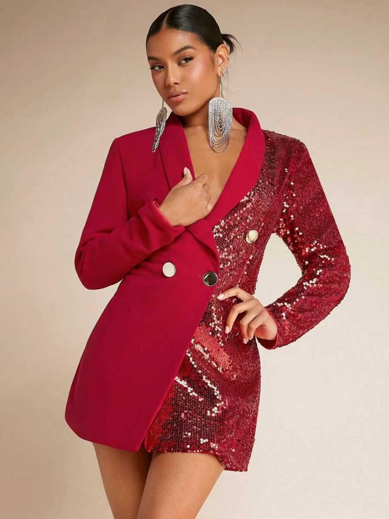 Women's Two-Button Suit Jacket Set, Long Sleeve, Perfect for Fall & Winter, Home Wear, Indoor & Outdoor, Casual Fitted Style