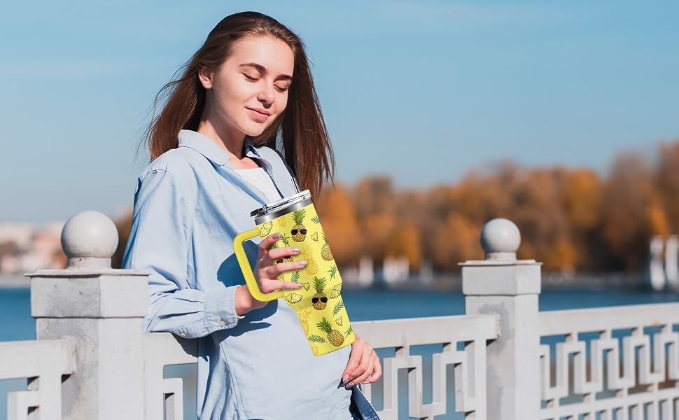 Pineapple Tumbler with Handle 40 oz, Pineapple Gifts For Women Girls, Birthday Christmas Funny Fruit Gifts for ananas Lover