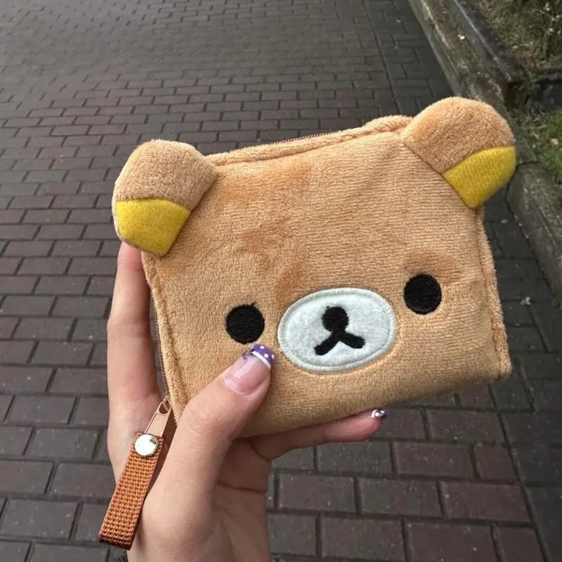 Japanese Cartoon Cute Teddy Bear Classic Zero Wallet Short Card Bag Portable Wallet Anime Plush Storage Bag New Year'S Gift