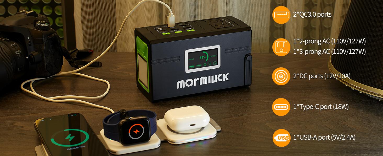 Mormluck Portable power bank, with USB Ports, Multiple Sockets and Led Light, For IPhone,Laptops lpads, Cameras,Camping and Emergency Use,  solar digital  display charger power bank
