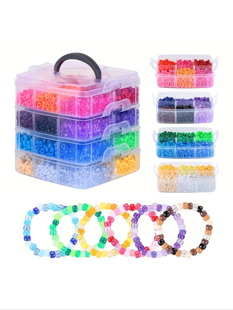 2700/3600pcs Pony Beads Jewelry Making Kit, Colorful Rainbow Hair Beads for Hair Braiding, 24-Color Friendship Bracelet Beads, Bead Assortment